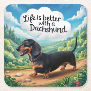 Dessous-de-verre Carré En Papier La Vie Est Meilleure Avec Un Dachshund