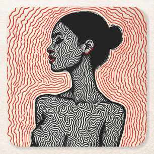 Dessous-de-verre Carré En Papier Labyrinthe de son éveil – Un portrait minimaliste