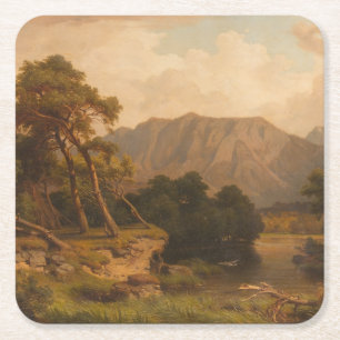 Dessous-de-verre Carré En Papier Lac de montagne avec Hérons - Heinrich Funk