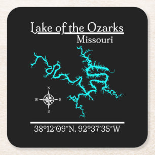 Dessous-de-verre Carré En Papier Lac des Ozarks Missouri Carte Coordonnées