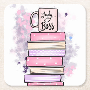 Dessous-de-verre Carré En Papier Lady Boss Books et Mug