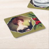 Dessous-de-verre Carré En Papier Lady fait un toast à Noël (Incliné)