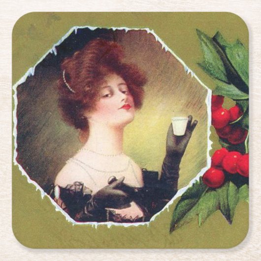 Dessous-de-verre Carré En Papier Lady fait un toast à Noël (Devant)