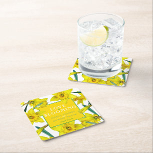 Dessous-de-verre Carré En Papier L'amour est en fleur d'aquarelle jaune mariage de