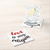 Dessous-de-verre Carré En Papier L'amour est ma religion (En situation)