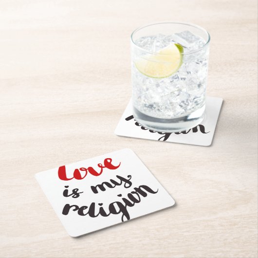 Dessous-de-verre Carré En Papier L'amour est ma religion (En situation)