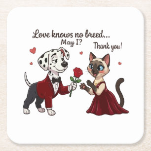 Dessous-de-verre Carré En Papier L'amour ne connaît pas de race Dalmatien et chat s