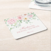 Dessous-de-verre Carré En Papier L'Amour Rose en Fleur Hydrangeas Fête de Mariage (Incliné)