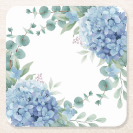 Dessous-de-verre Carré En Papier Lancement de mariage floral d'hortensia bleu