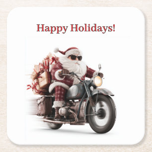 Dessous-de-verre Carré En Papier L'animateur de fête de Noël de la moto de Santa