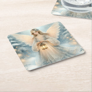 Dessous-de-verre Carré En Papier Lanterne céleste d'ange d'hiver de grâce