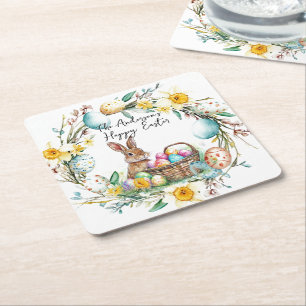Dessous-de-verre Carré En Papier Lapin avec oeufs décoratifs I floral Pâques