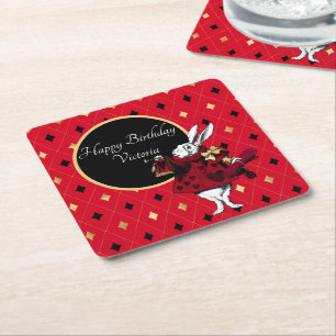 Dessous-de-verre Carré En Papier Lapin blanc à l'anniversaire rouge