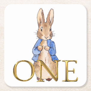 Dessous-de-verre Carré En Papier Lapin classique en veste bleue Premier Anniversair