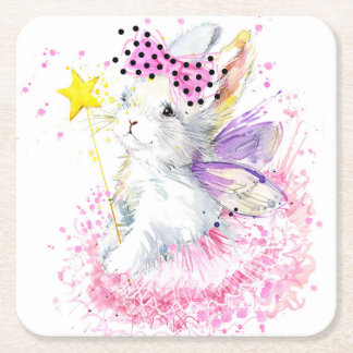 Dessous-de-verre Carré En Papier Lapin de fée d'aquarelle