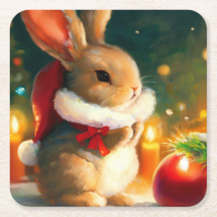 Dessous-de-verre Carré En Papier Lapin de Noël 1