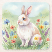 Lapin de Pâques fantaisiste dessous de verre carré
