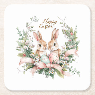 Dessous-de-verre Carré En Papier Lapin de Pâques, Oeuf et couronne