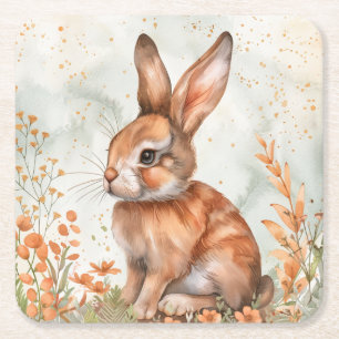 Dessous-de-verre Carré En Papier Lapin de printemps mignon