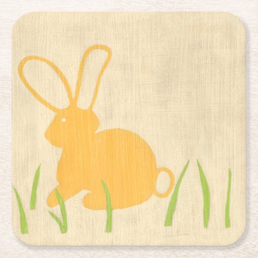 Dessous-de-verre Carré En Papier Lapin jaune et herbe verte par Chariklia Zarris (Devant)
