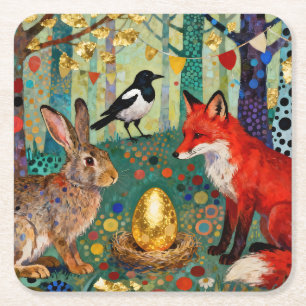 Dessous-de-verre Carré En Papier Lapin, Pie, Renard et «L'œuf de l'oie dorée»