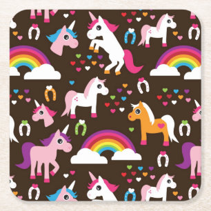 Dessous-de-verre Carré En Papier l'arc-en-ciel de licorne badine le cheval