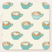 Dessous-de-verre Carré En Papier Latte Art dans de mignons cafés bleus (Devant)