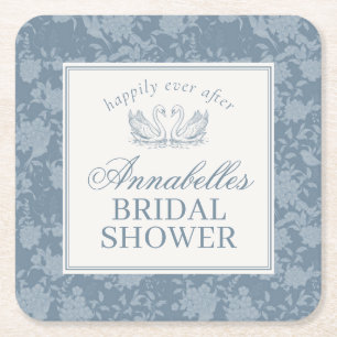 Dessous-de-verre Carré En Papier Lavage de dentelle bleue Vintage Floral Mariage