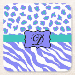 Dessous-de-verre Carré En Papier Lavande Blanc Zèbre Léopard Monogramme de peau ini