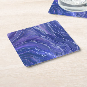 Dessous-de-verre Carré En Papier Lavande Bleu Très Peri Marbre Acrylique Abstrait 