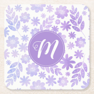 Dessous-de-verre Carré En Papier Lavande Dessin à la main Flore et Monogramme