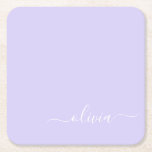 Dessous-de-verre Carré En Papier Lavande Purple Script Moderne Fille Monogramme Nom<br><div class="desc">Lavande Purple Simple Script Monogramme Nom Dessous de verre papier. Cela fait le cadeau parfait de remise de diplômes,  anniversaire,  mariage,  douche nuptiale,  anniversaire,  baby shower ou bachelorette pour quelqu'un qui aime le luxe glam et les styles chic.</div>