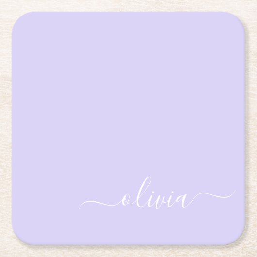 Dessous-de-verre Carré En Papier Lavande Purple Script Moderne Fille Monogramme Nom (Devant)