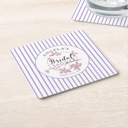 Dessous-de-verre Carré En Papier Lavande Rose Lilas Rayures Bridal Shower  (Incliné)