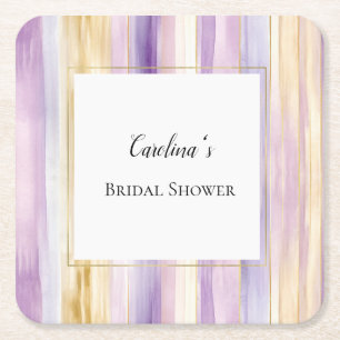 Dessous-de-verre Carré En Papier Lavande Violet Or Rayures Enterrement de Vie de Je