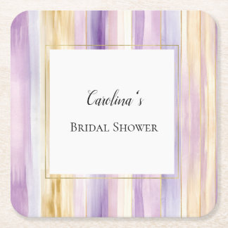 Dessous-de-verre Carré En Papier Lavender Purple Gold Stripes Bridal Shower