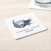 Dessous-de-verre Carré En Papier Le coquillage bleu | MARIAGE CUSTOMISÉ (Incliné)