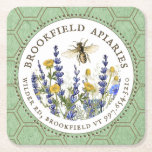 Dessous-de-verre Carré En Papier Le Fleur sauvage de l’apiculteur et l’abeille roya<br><div class="desc">Un carte de visite apiaire classe d'inspiration nature avec une ambiance "organique" sur papier kraft de haute qualité. Des fleurs locales peintes à la main et une illustration d'abeille de la reine vintage dans un cercle blanc entouré de carrés en pointillés et de nid d'abeille. Si vous préférez un arrière...</div>