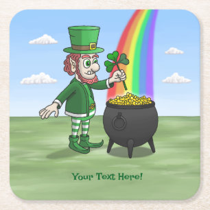 Dessous-de-verre Carré En Papier Le Leprechaun debout au bout de l'arc-en-ciel