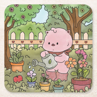 Dessous-de-verre Carré En Papier le printemps de cochonnet