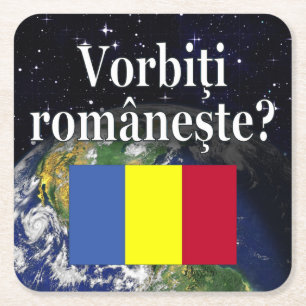 Dessous-de-verre Carré En Papier Le Romanian Do You Speak ? Flag & Earth
