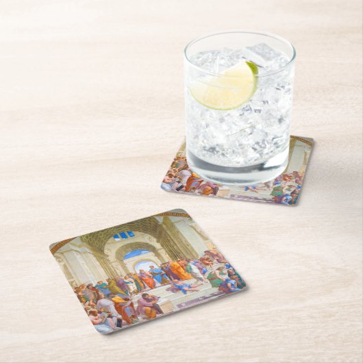 Dessous-de-verre Carré En Papier L'école d'Athènes, Raphael (En situation)