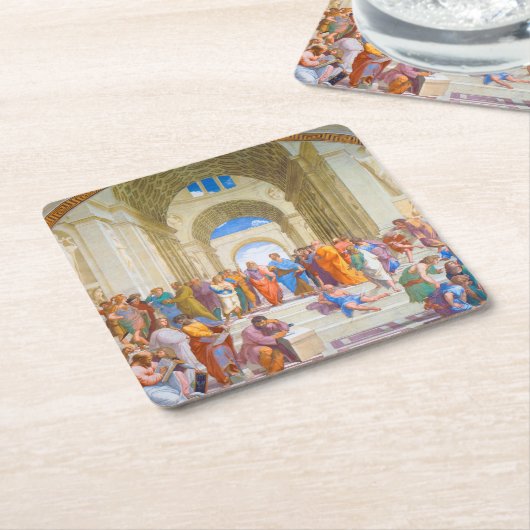 Dessous-de-verre Carré En Papier L'école d'Athènes, Raphael (Incliné)