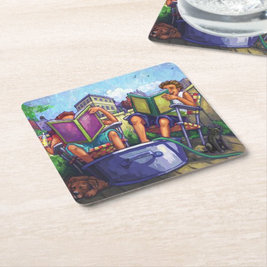 Dessous-de-verre Carré En Papier Lecture en été (Incliné)