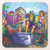 Dessous-de-verre Carré En Papier Lecture en été (Devant)