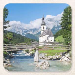 Dessous-de-verre Carré En Papier L'église paroissiale de Ramsau