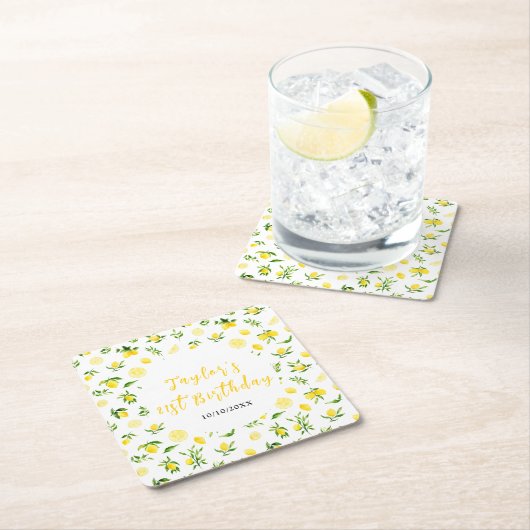 Dessous-de-verre Carré En Papier Lemons and Foliage Birthday (En situation)