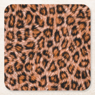 Dessous-de-verre Carré En Papier Leopard Jaguar Chat fourrure Brown Motif-24609