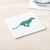 Dessous-de-verre Carré En Papier Léopard noir et Turquoise (Incliné)