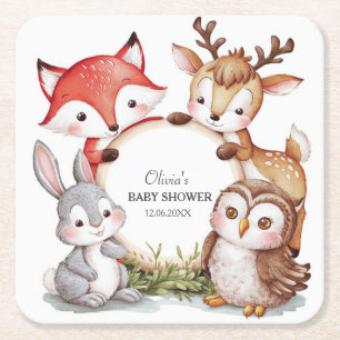 Dessous-de-verre Carré En Papier Les animaux des bois Baby shower mignon